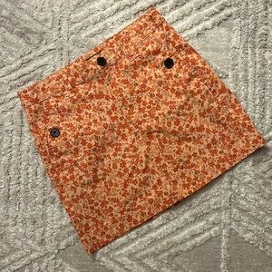 Retro Orange Floral Miniskirt Size 0 Pockets, Buttons, Wild Fable NEW 🧡🧡